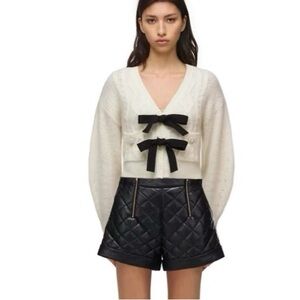 Self Portrait Bow-Embellished Cable-Knit Cardigan